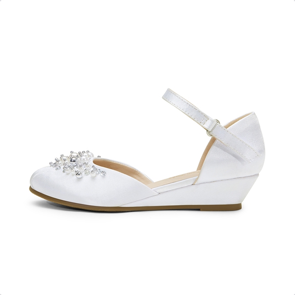 Girls Pearl Low Wedge Shoes - WHITE - 1